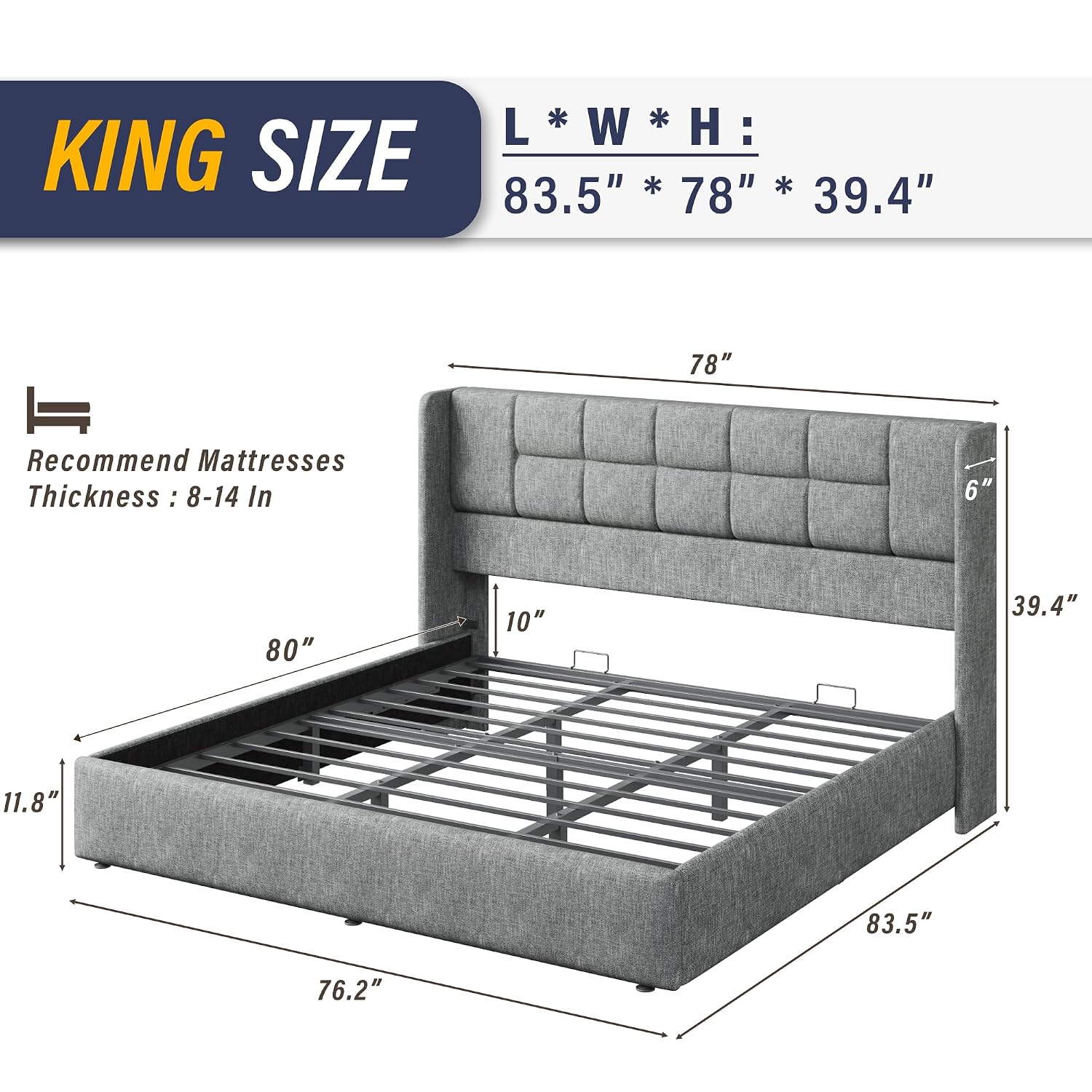 Gas Lift Storage Bed Hydraulic - إطار سرير كينج مع تخزين هيدروليكي