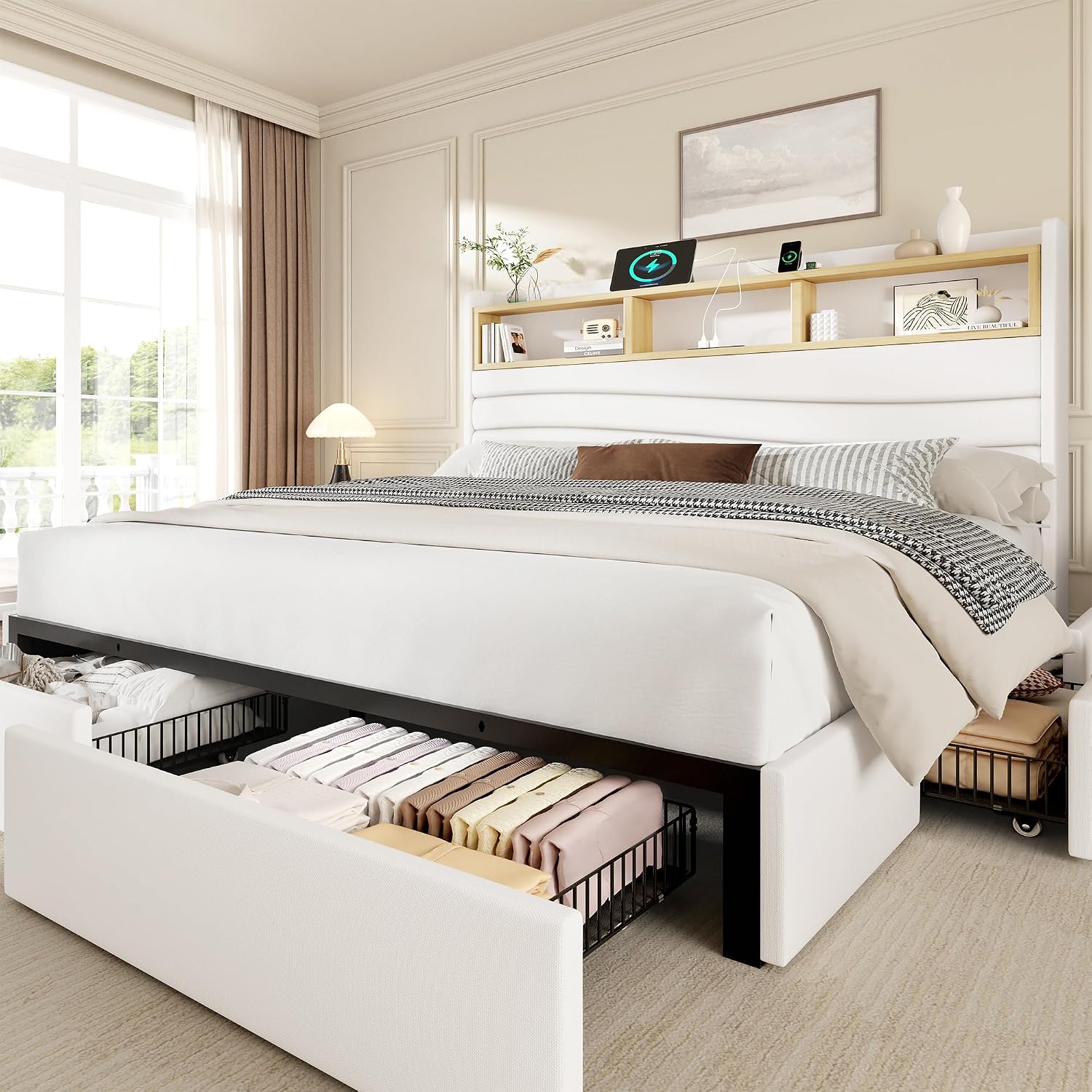 King Size Bed Frame With Storage Drawers - إطار سرير بحجم كينج مع 6