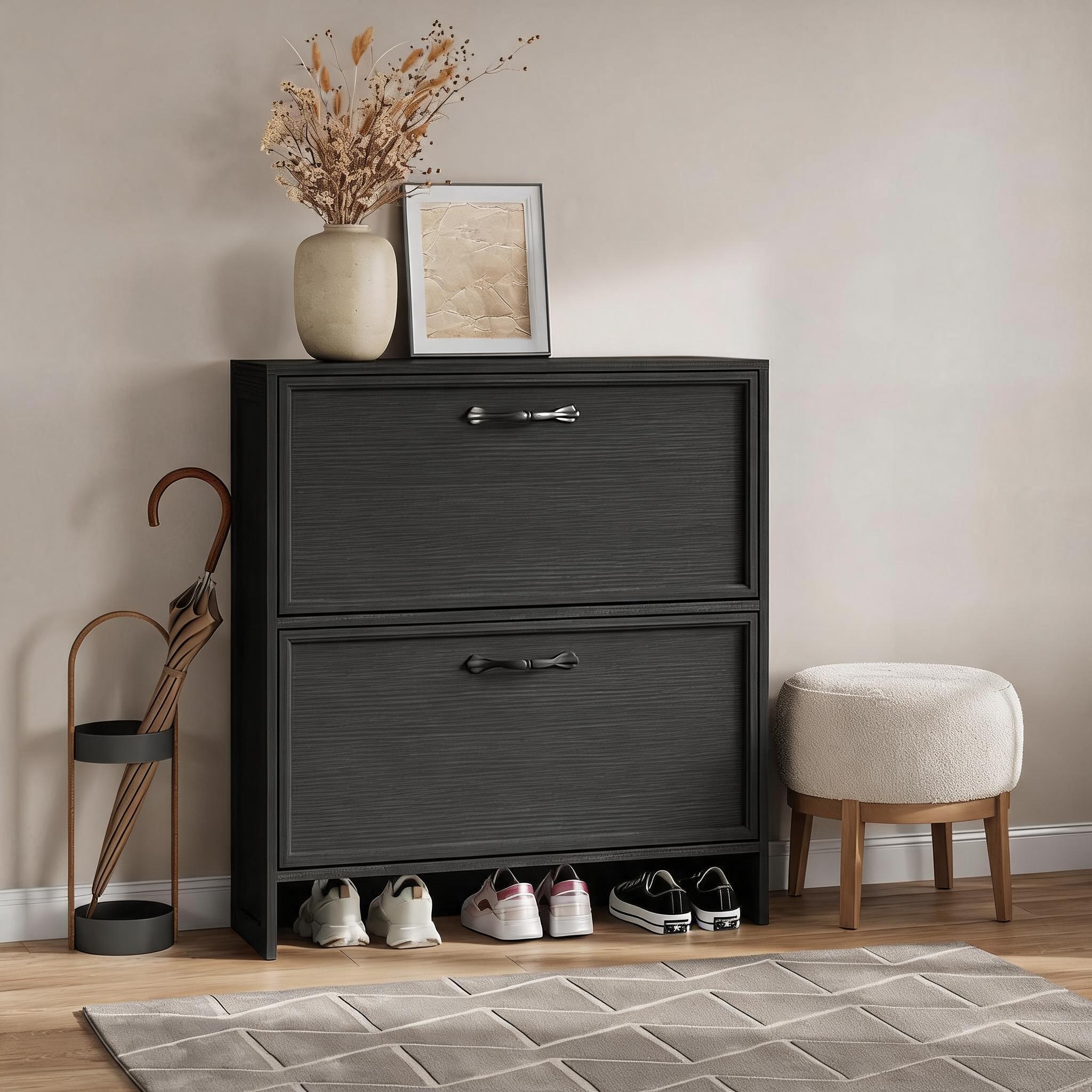 Shoe Rack Cabinet Narrow Entryway - خزانة أحذية ببابين قابلين للطي مع