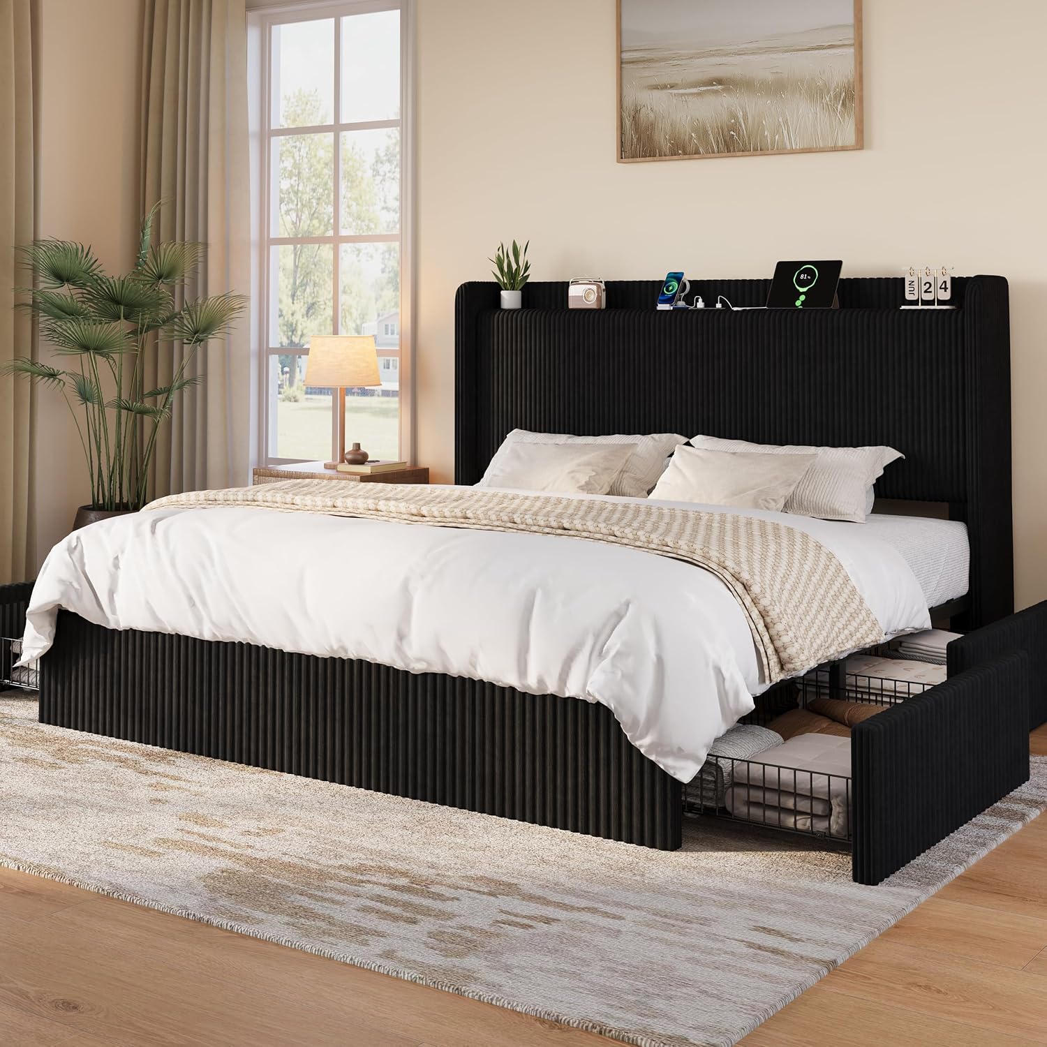King Size Bed Frame With Storage Drawers - إطار سرير بحجم كينج مع 4