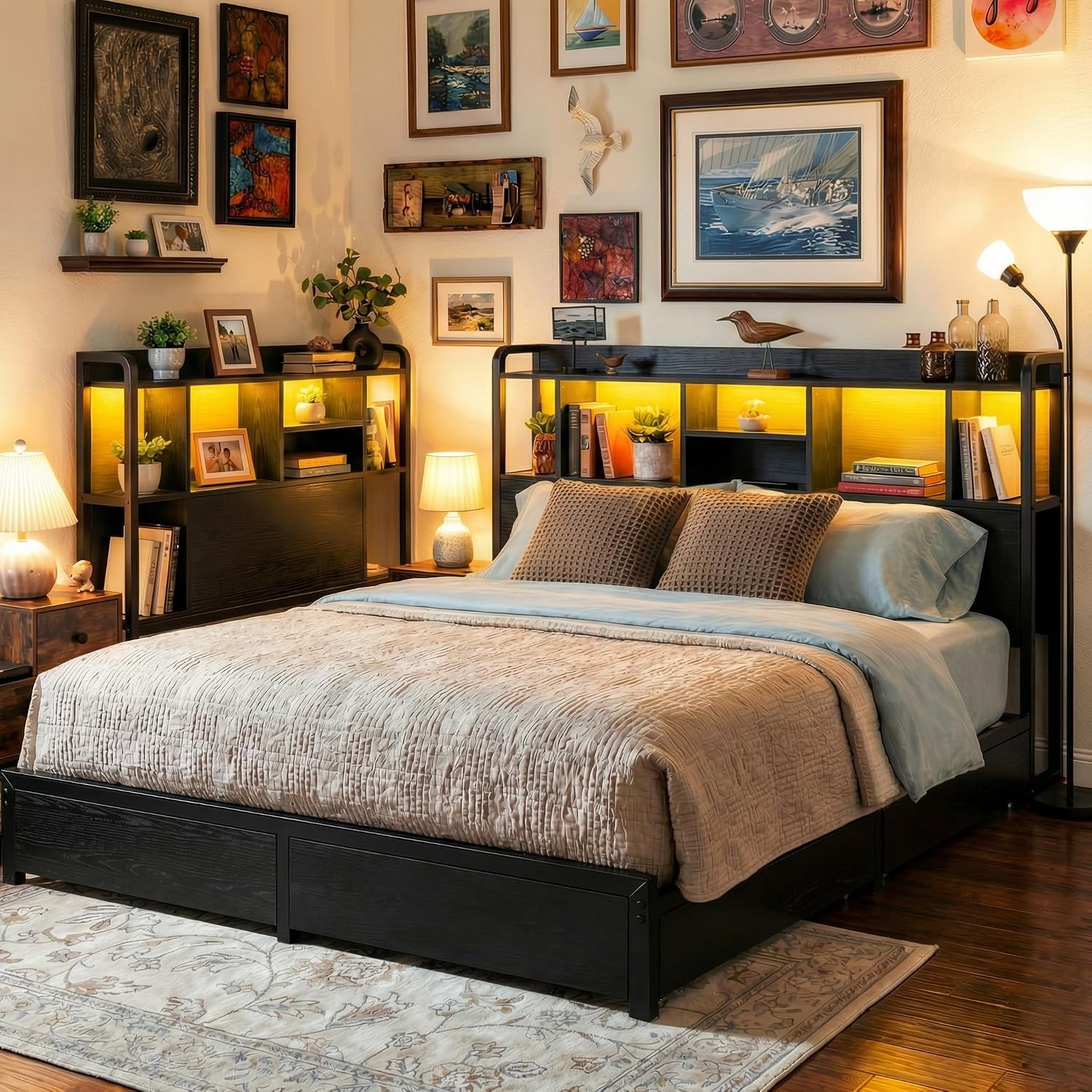 King Size Bed Frame With Storage Drawers - إطار سرير بحجم كينج مع رأس