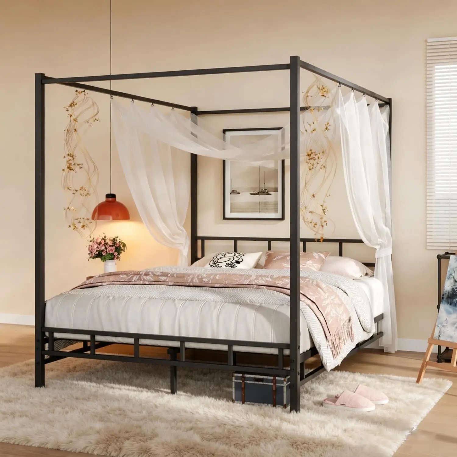 Canopy Bed Frame Metal Queen - إطار سرير معدني بحجم كوين، قاعدة