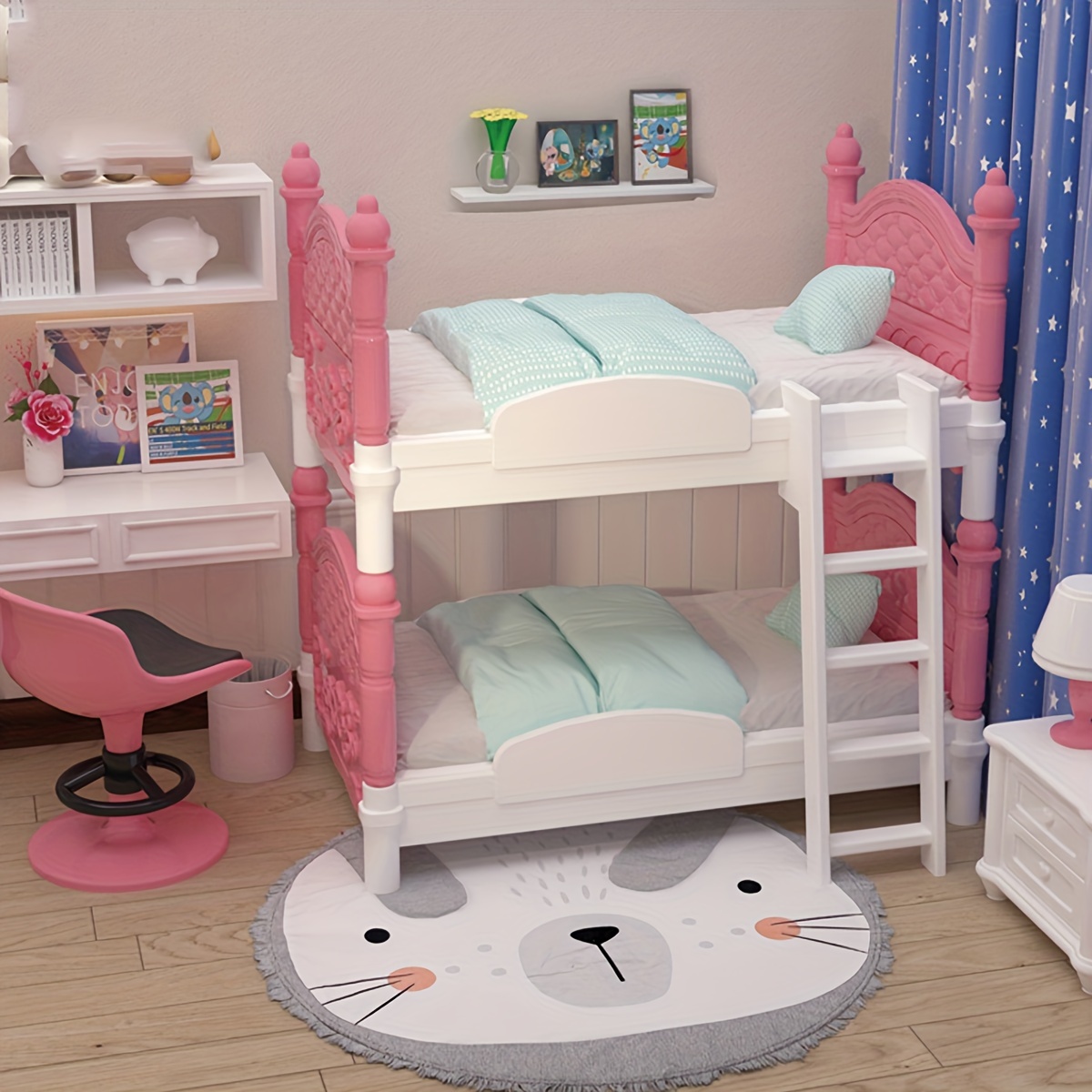 Bedroom Furniture - سرير مزدوج مصغر لبيت الدمى، ديكور