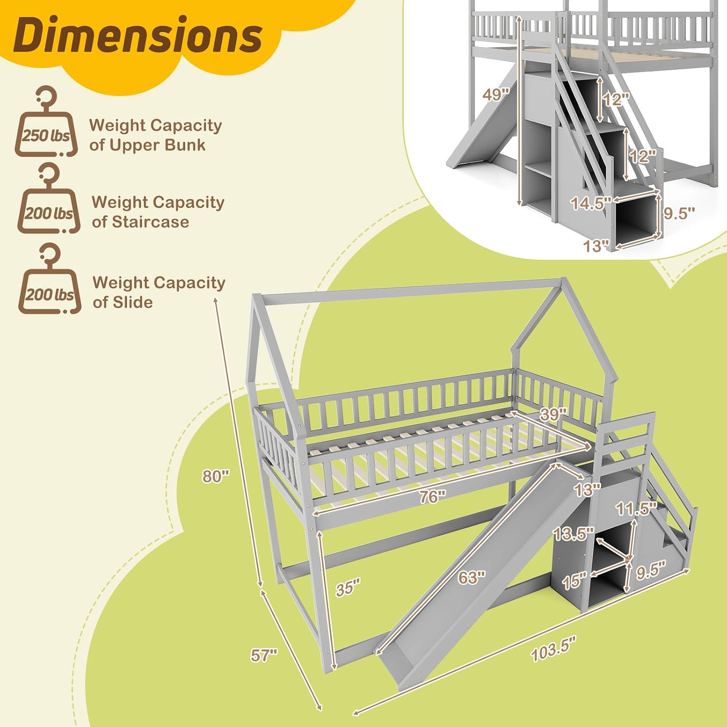 Bunk Bed With Stairs And Slide - سرير بطابقين مزدوج مع سلالم منزلقة