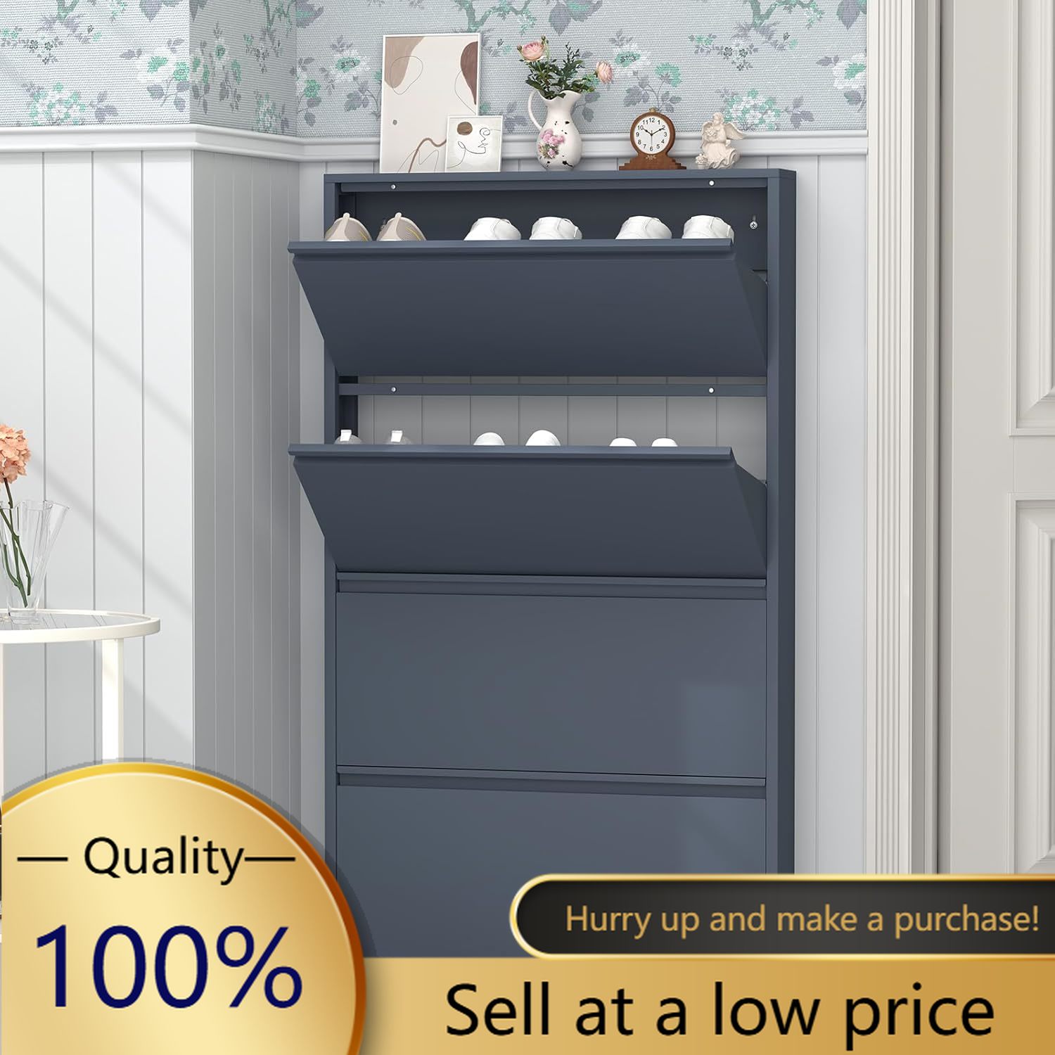 Shoe Rack Cabinet Narrow Entryway - خزانة أحذية بـ 4 أدراج قابلة