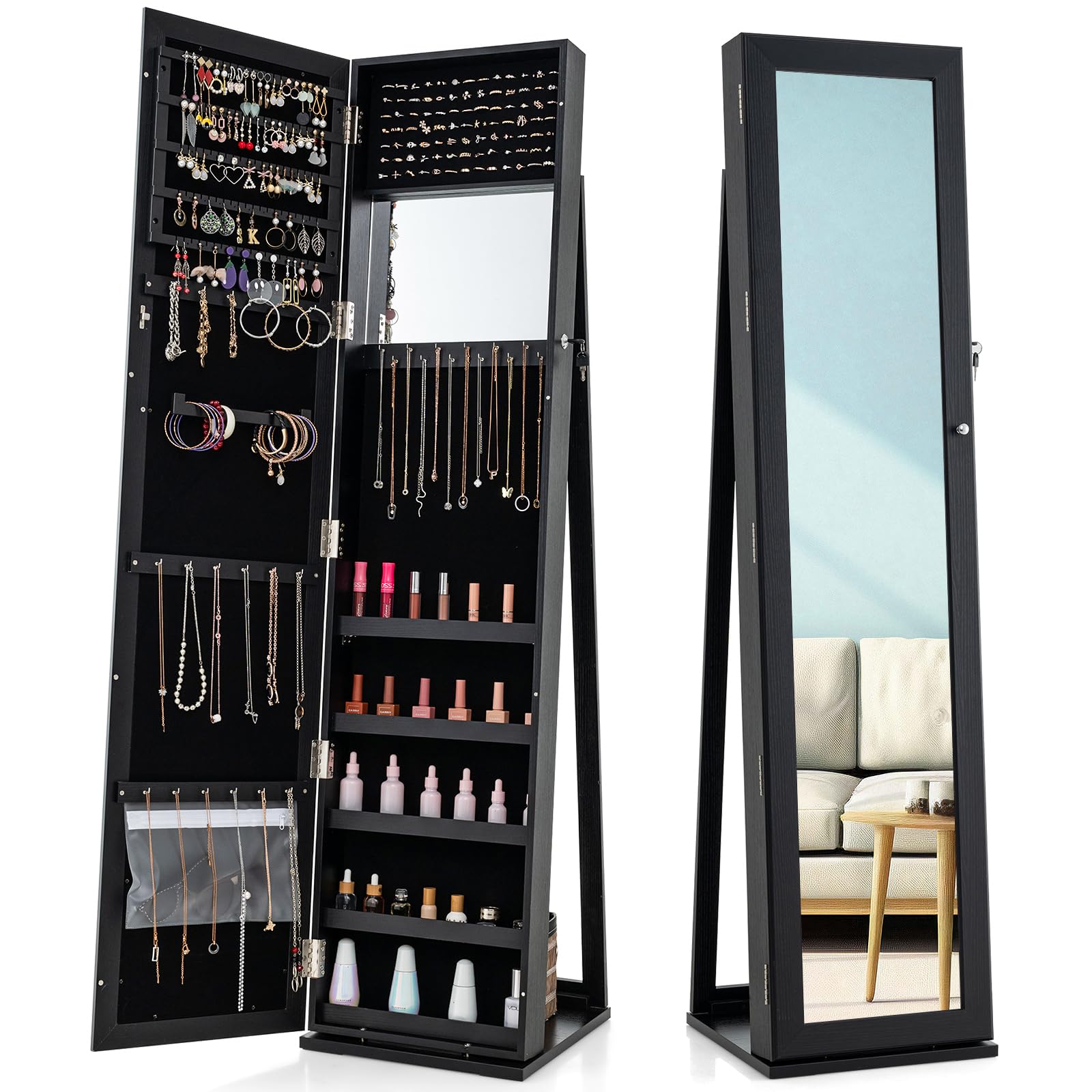 Full Length Mirror Jewelry Armoire - خزانة مجوهرات مع مرآة كاملة الطول