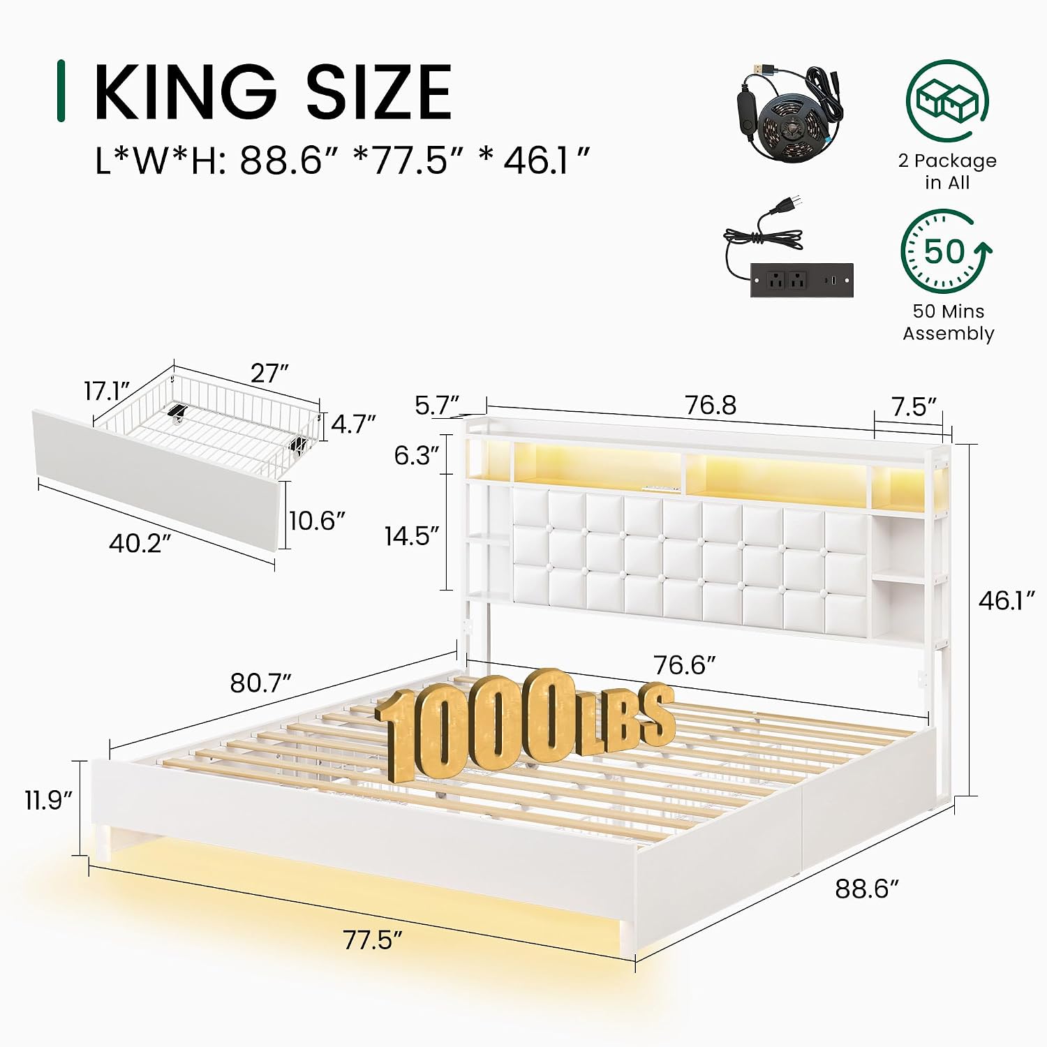 إطار سرير خشبي بحجم كينج مع أد - مراجعة King Size Bed Frame With Storage Drawers وسعره