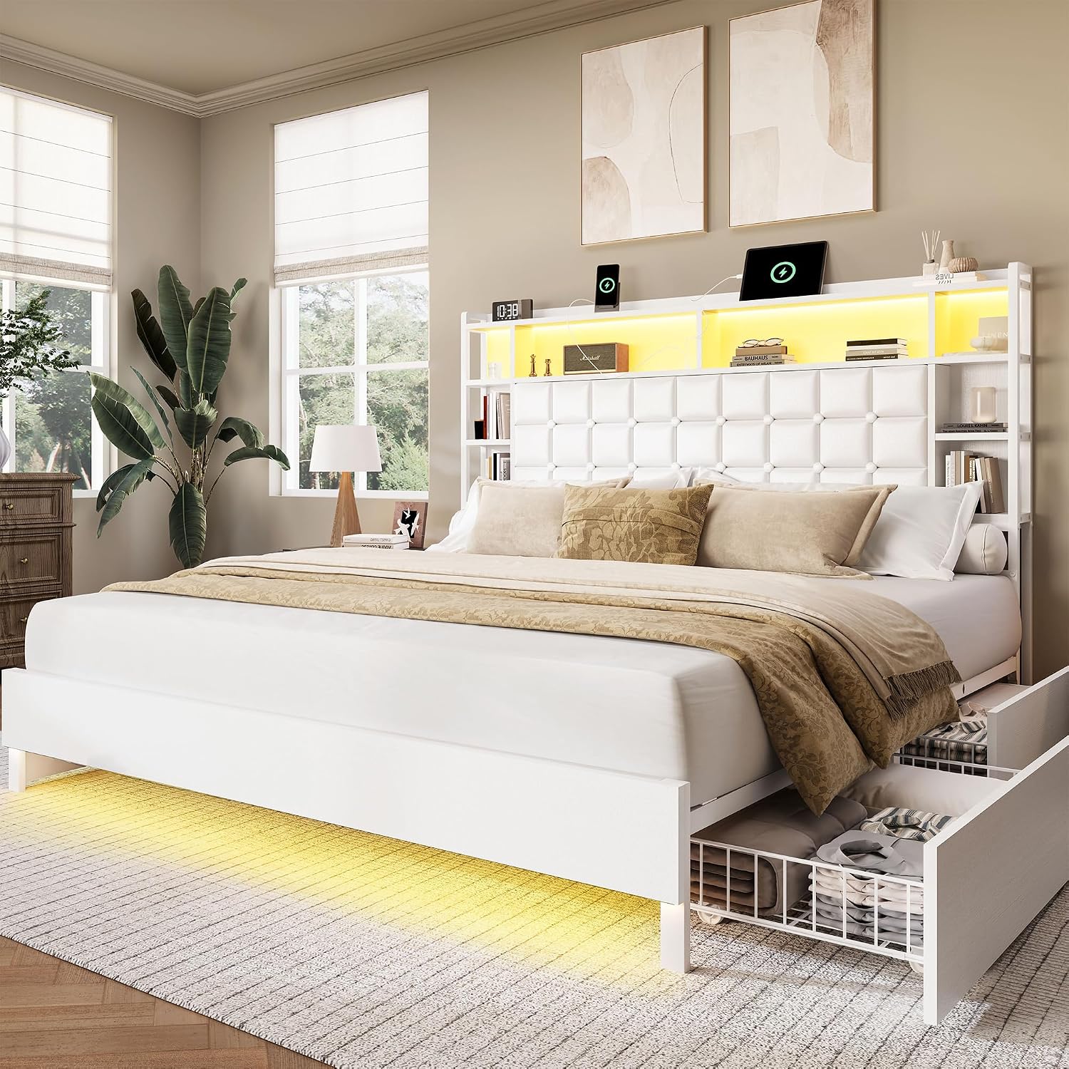 إطار سرير خشبي بحجم كينج مع أد - مراجعة King Size Bed Frame With Storage Drawers وسعره