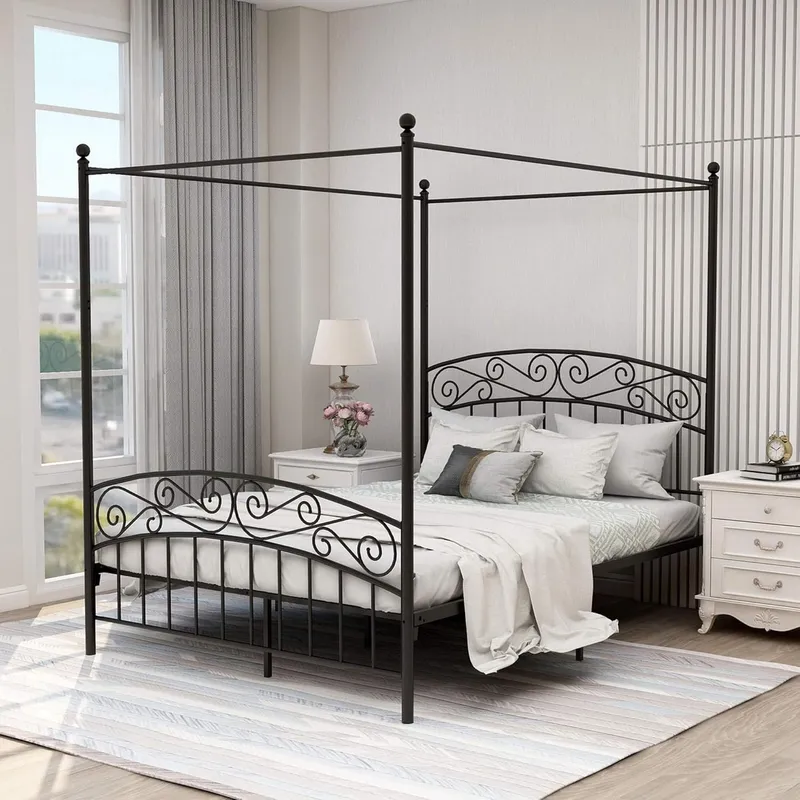 إطار سرير بحجم كوين مع مظلة، س - مراجعة Canopy Bed Frame Metal Queen وسعره