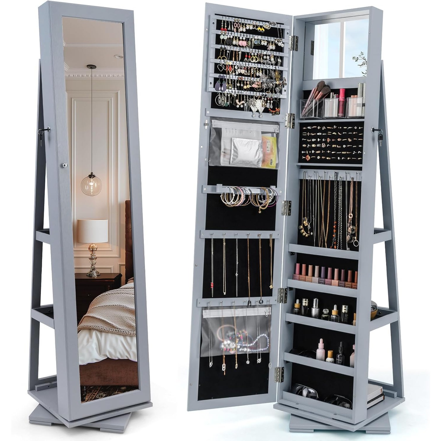خزانة مجوهرات دوارة مع مرآة كا - مراجعة Full Length Mirror Jewelry Armoire وسعره