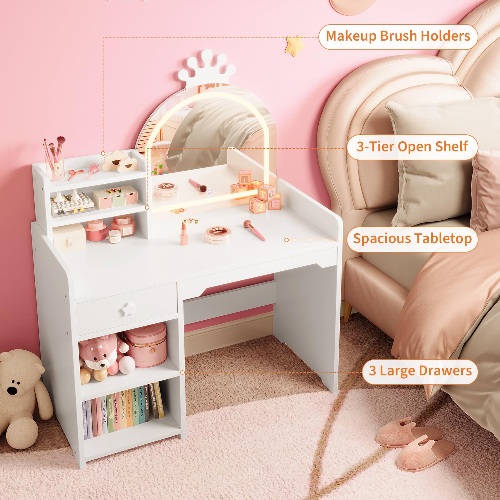 طاولة تجميل وكرسي للأطفال - مر - مراجعة Dressing Table Vanity With Lighted Mirror وسعره