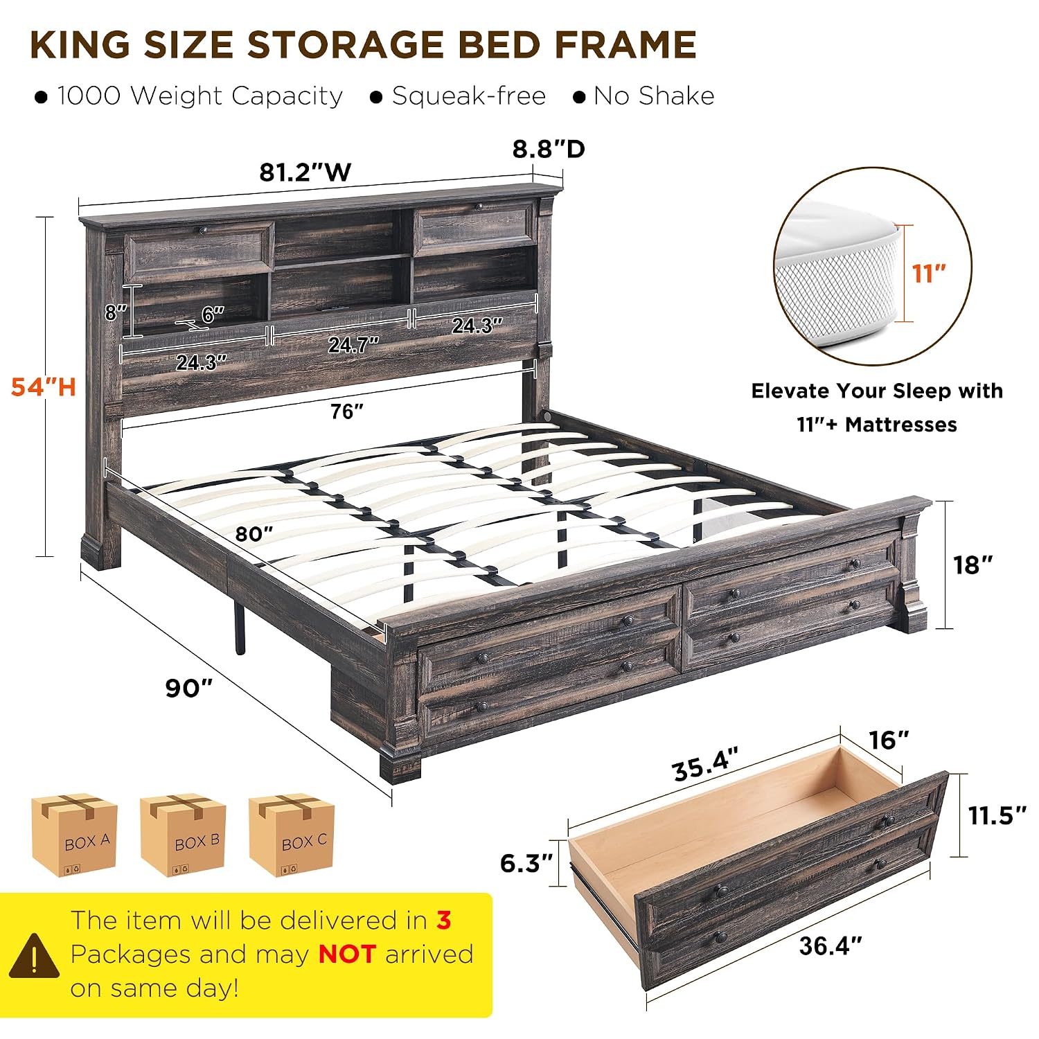 إطار سرير بحجم كينج مع لوح رأس - مراجعة King Size Bed Frame With Storage Drawers وسعره