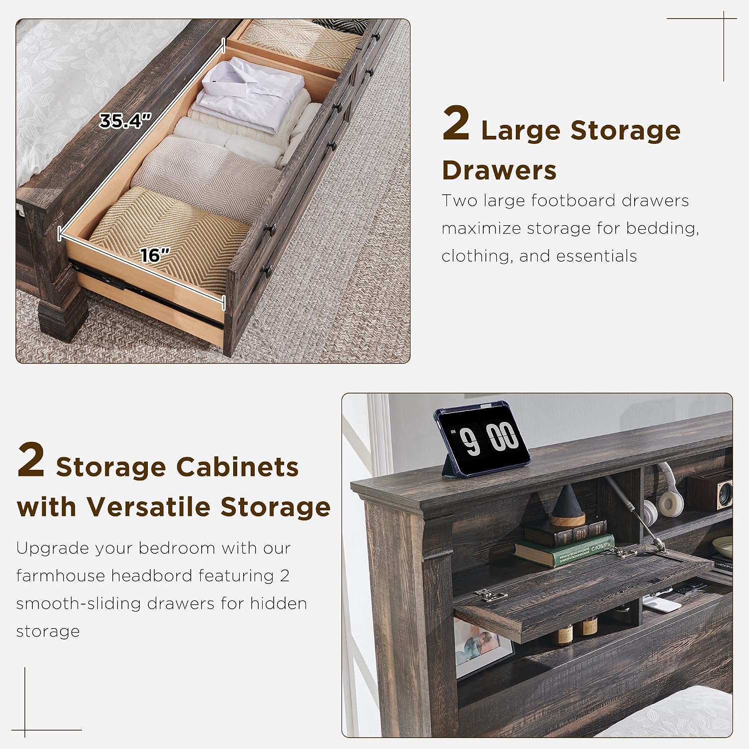 إطار سرير بحجم كينج مع لوح رأس - مراجعة King Size Bed Frame With Storage Drawers وسعره