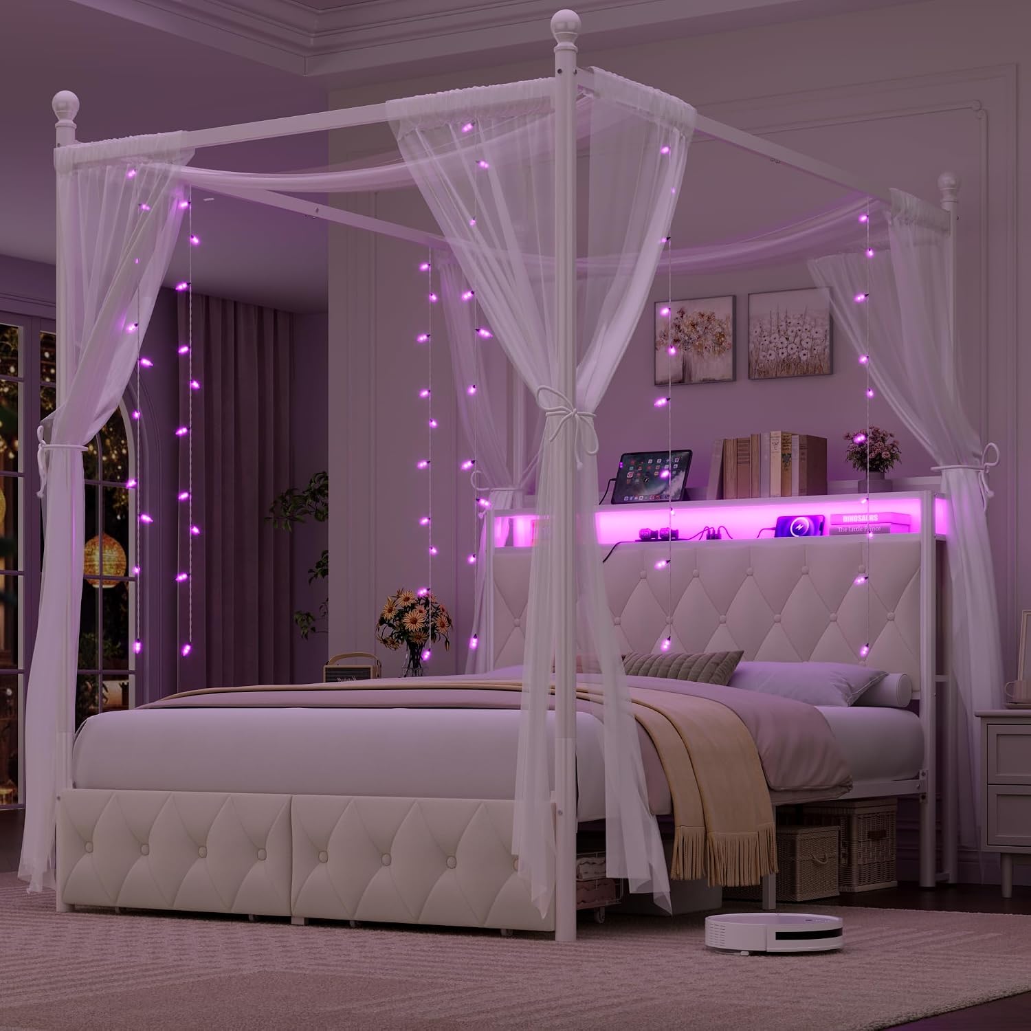 إطار سرير بحجم كوين مع إضاءة L - مراجعة Canopy Bed Frame Metal Queen وسعره