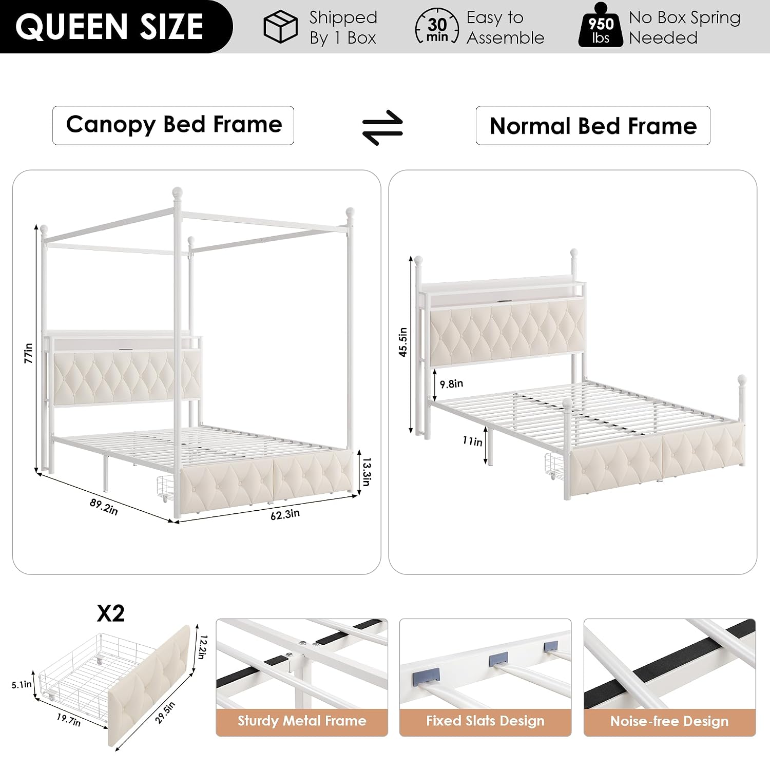 إطار سرير بحجم كوين مع إضاءة L - مراجعة Canopy Bed Frame Metal Queen وسعره