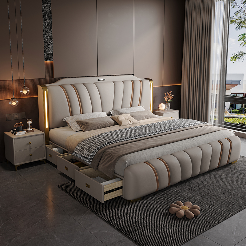 سرير خشبي فاخر مقاس 180x200 سم - مراجعة King Size Bed Frame With Storage Drawers وسعره