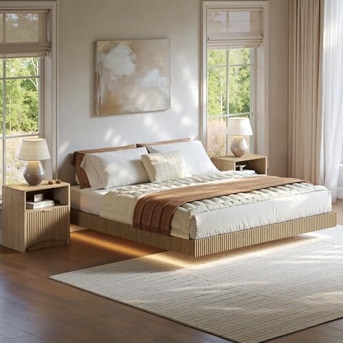طقم غرفة نوم، إطار سرير عائم ب - مراجعة Floating Nightstand With Led Light وسعره