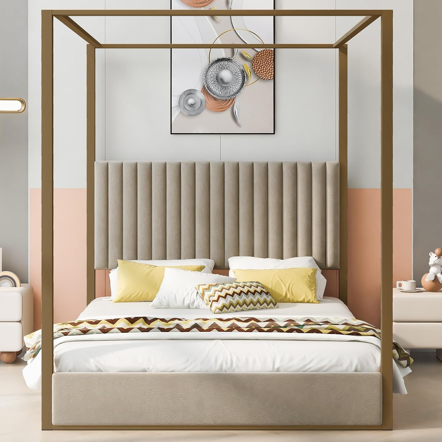سرير عصري بتصميم 4-Poster مع م - مراجعة Canopy Bed Frame Metal Queen وسعره