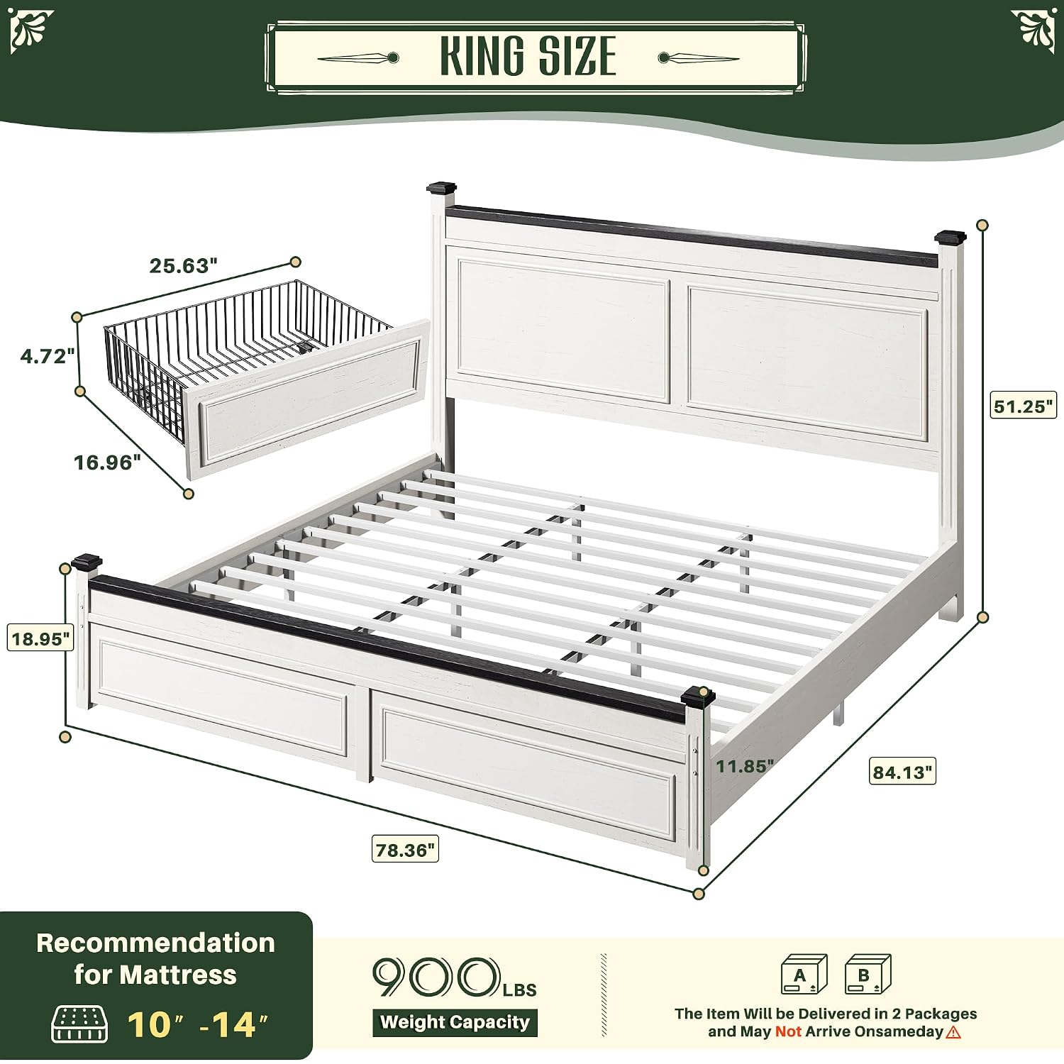 إطار سرير بحجم كينج مع لوح رأس - مراجعة King Size Bed Frame With Storage Drawers وسعره