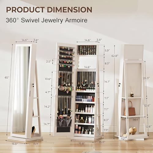 360 °   خزانة مجوهرات دوارة مع - مراجعة Full Length Mirror Jewelry Armoire وسعره