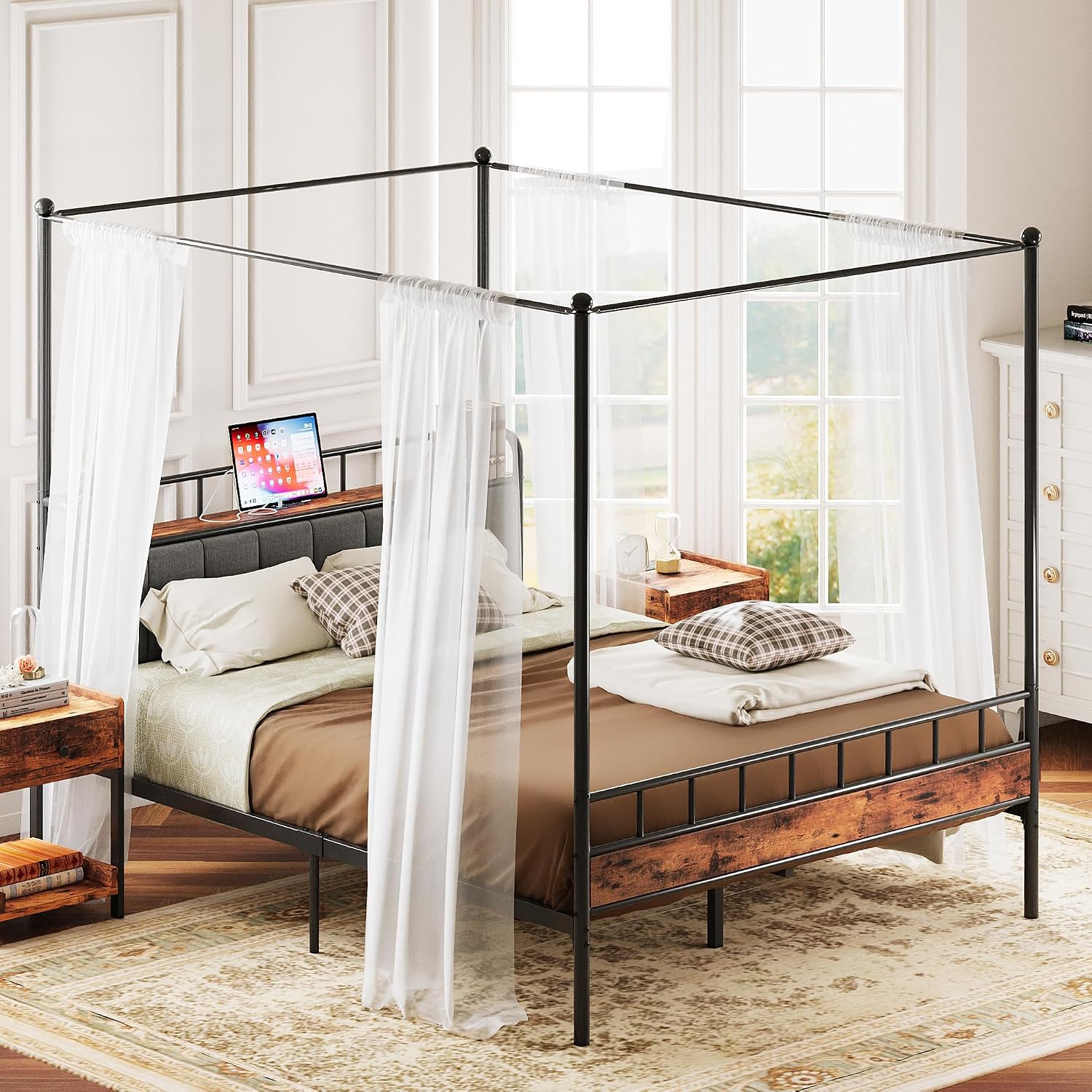 إطار سرير كوين مع مسند رأس مزو - مراجعة Canopy Bed Frame Metal Queen وسعره