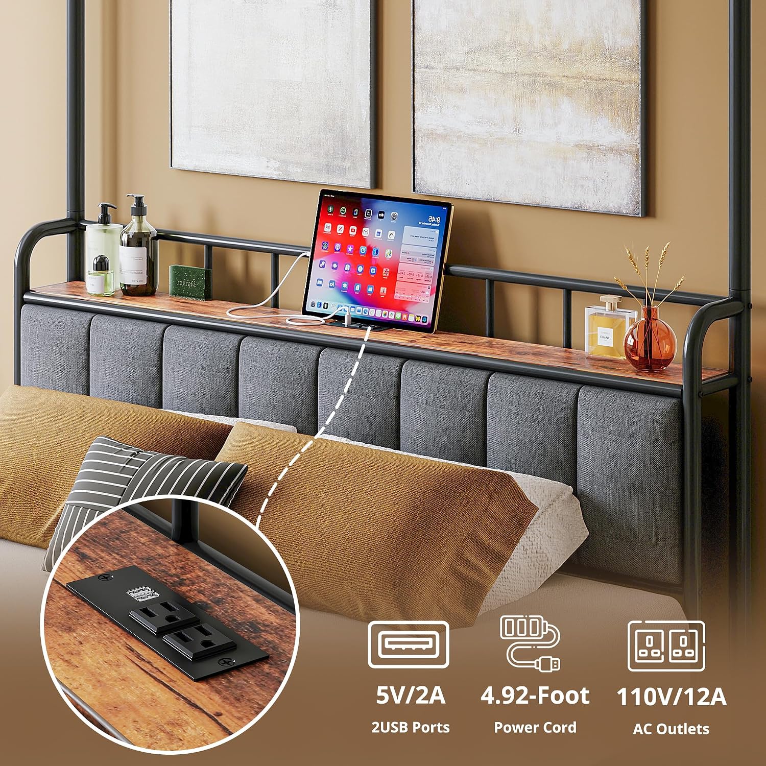 إطار سرير كوين مع مسند رأس مزو - مراجعة Canopy Bed Frame Metal Queen وسعره