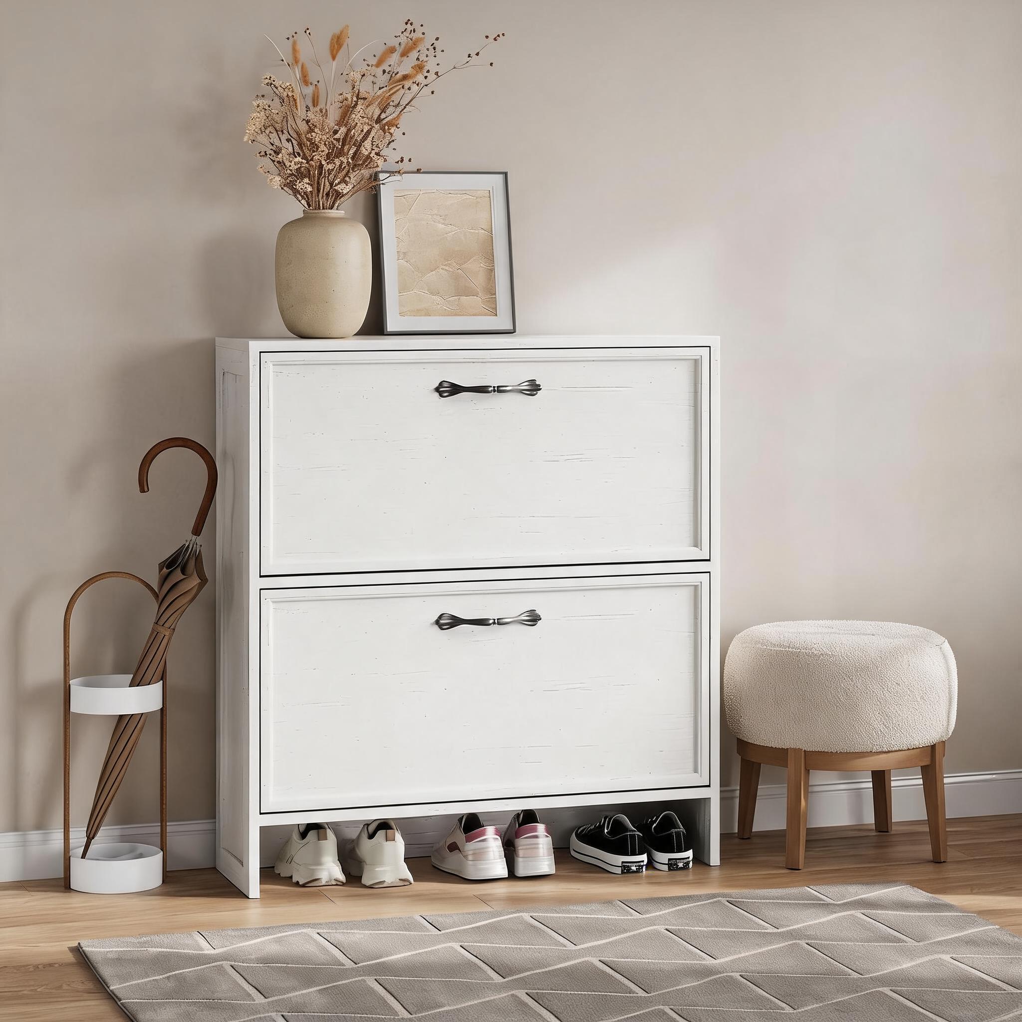 خزانة أحذية ببابين قابلين للطي - مراجعة Shoe Rack Cabinet Narrow Entryway وسعره