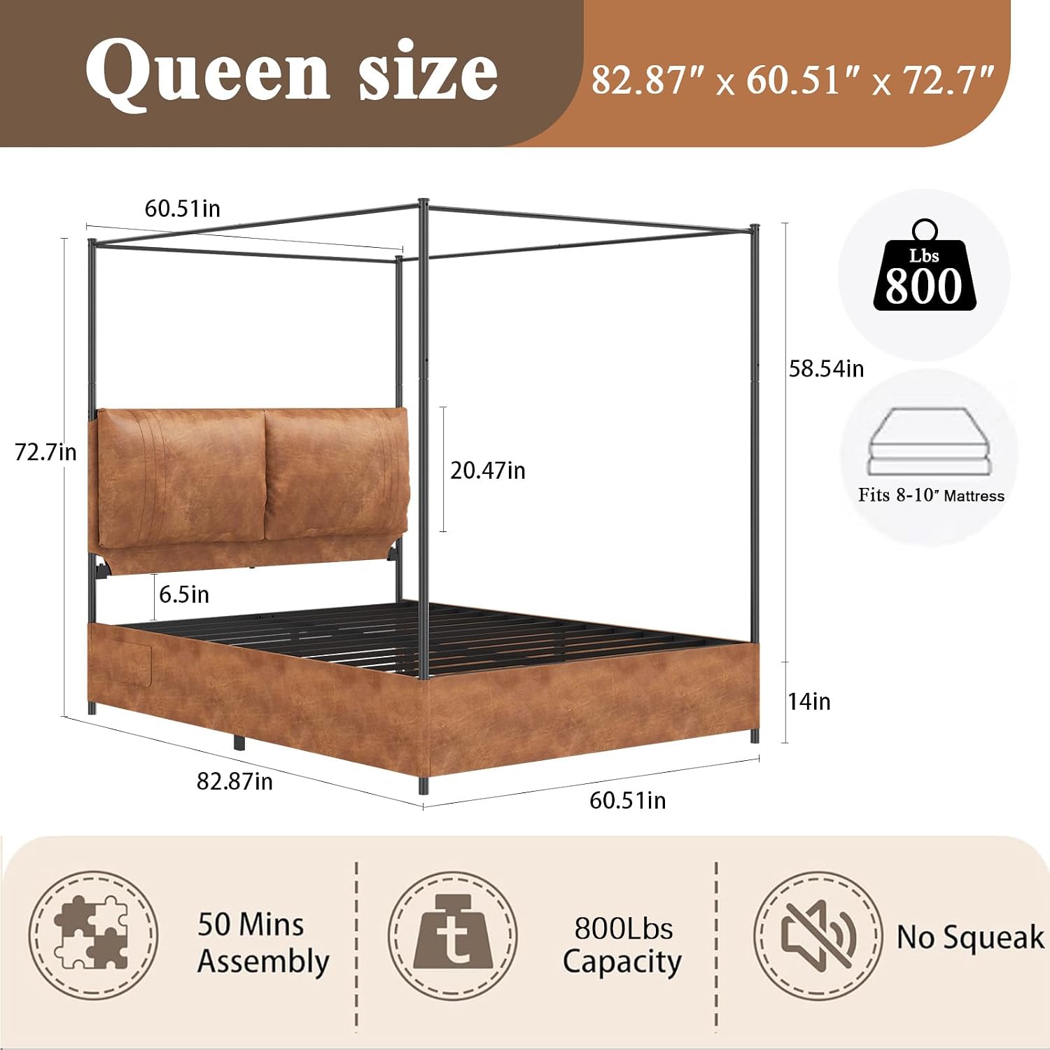 إطار سرير بتصميم قنopy مع لوح  - مراجعة Canopy Bed Frame Metal Queen وسعره