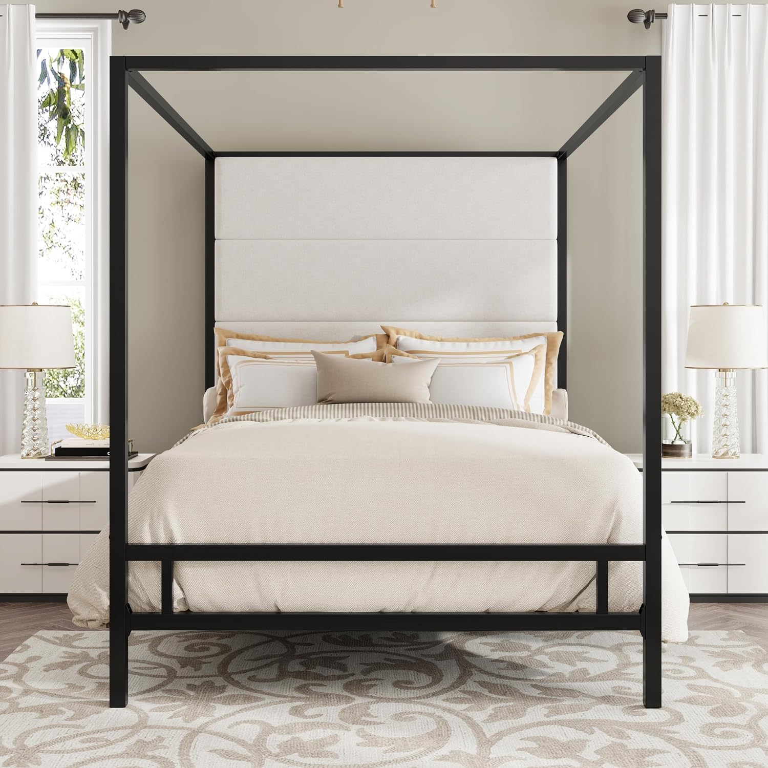 إطار سرير كوين معدني بأربعة أع - مراجعة Canopy Bed Frame Metal Queen وسعره