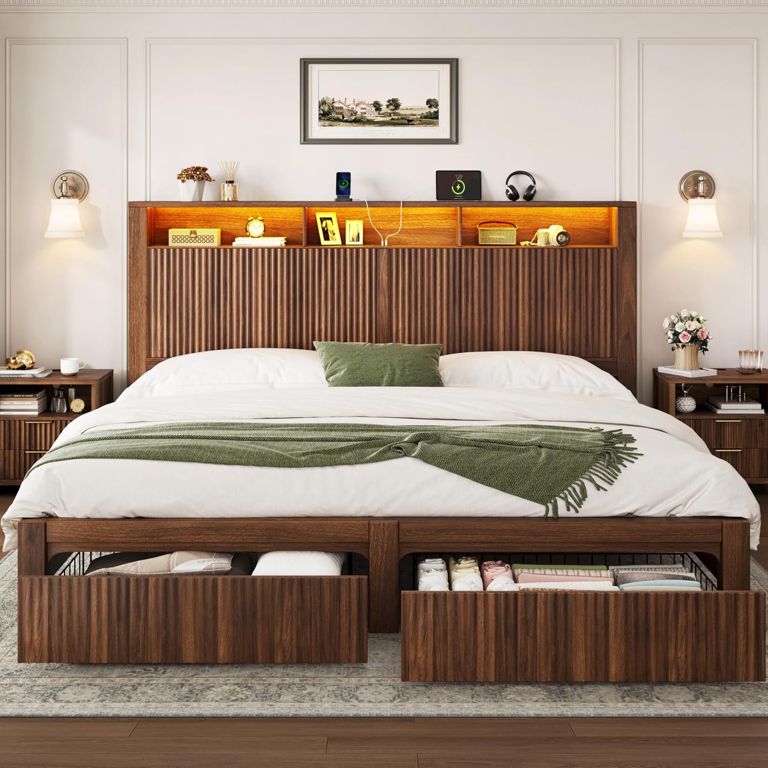 إطار سرير بحجم كينج مع لوح رأس - مراجعة King Size Bed Frame With Storage Drawers وسعره