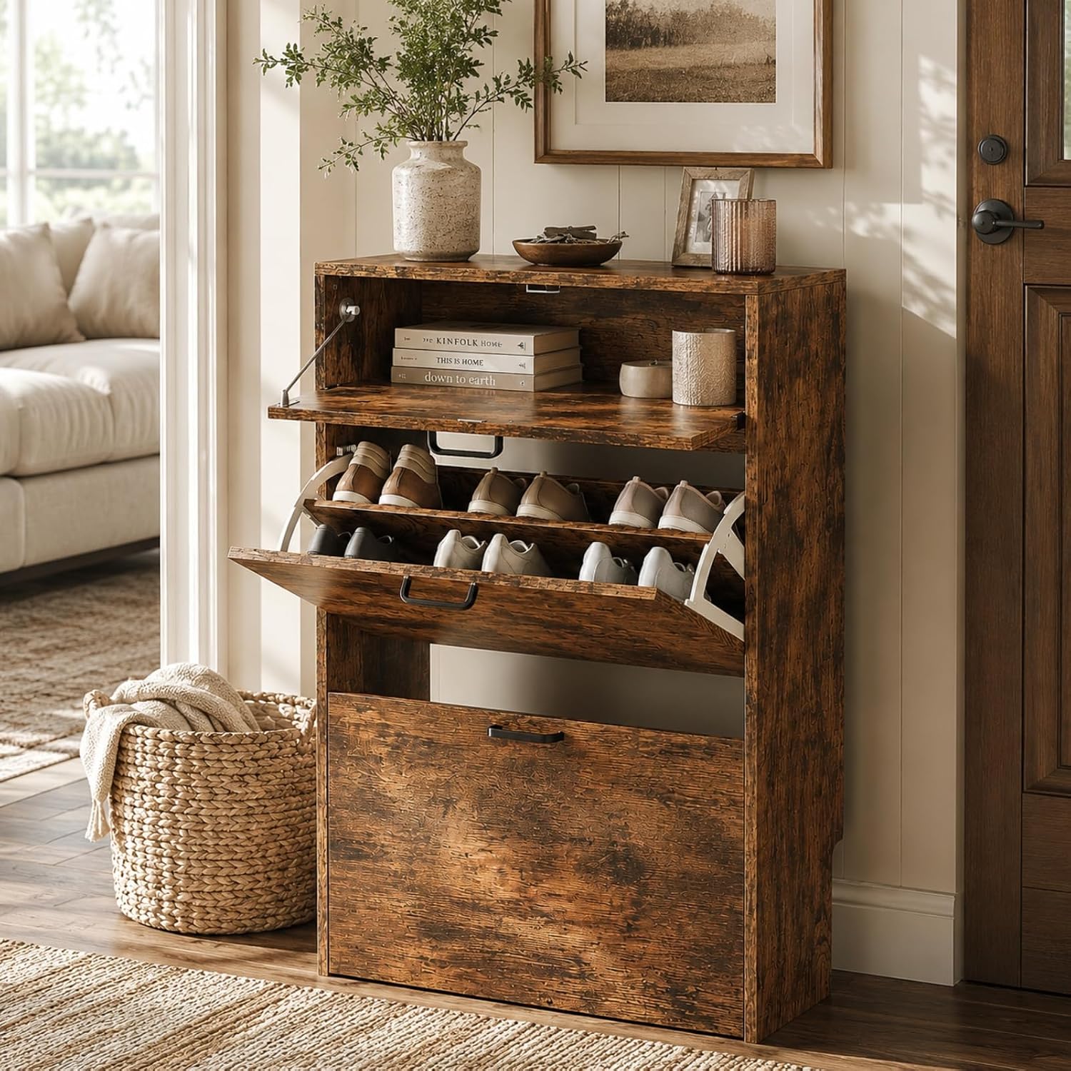 # خزانة أحذية نحيفة مع 2 درج ق - مراجعة Shoe Rack Cabinet Narrow Entryway وسعره