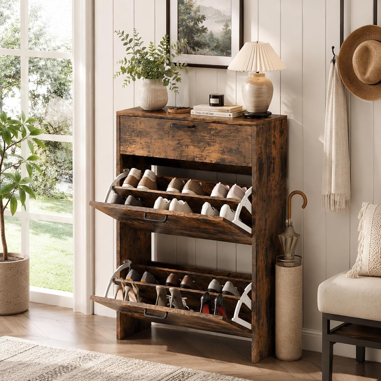 # خزانة أحذية نحيفة مع 2 درج ق - مراجعة Shoe Rack Cabinet Narrow Entryway وسعره