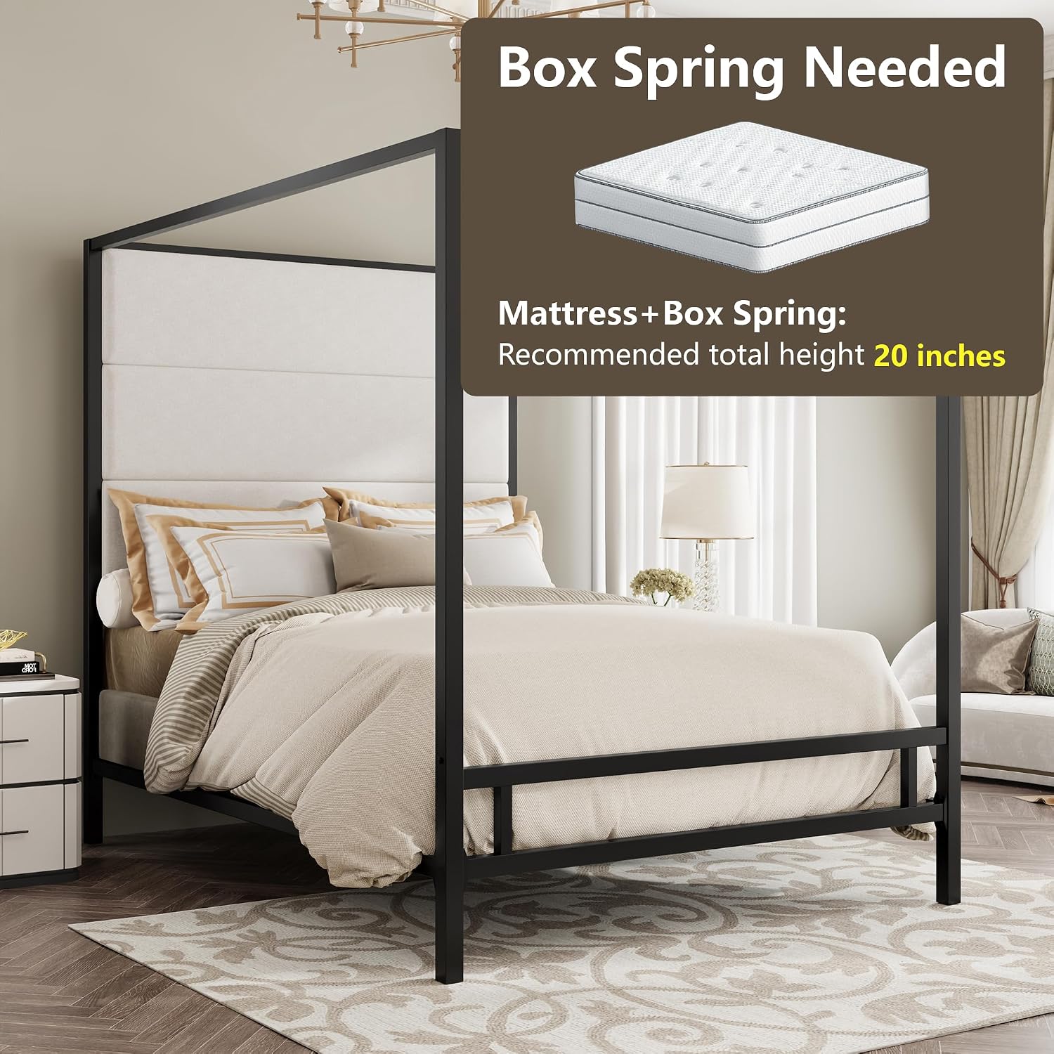 سرير كوين مزود بمظلة، مغطى بال - مراجعة Canopy Bed Frame Metal Queen وسعره