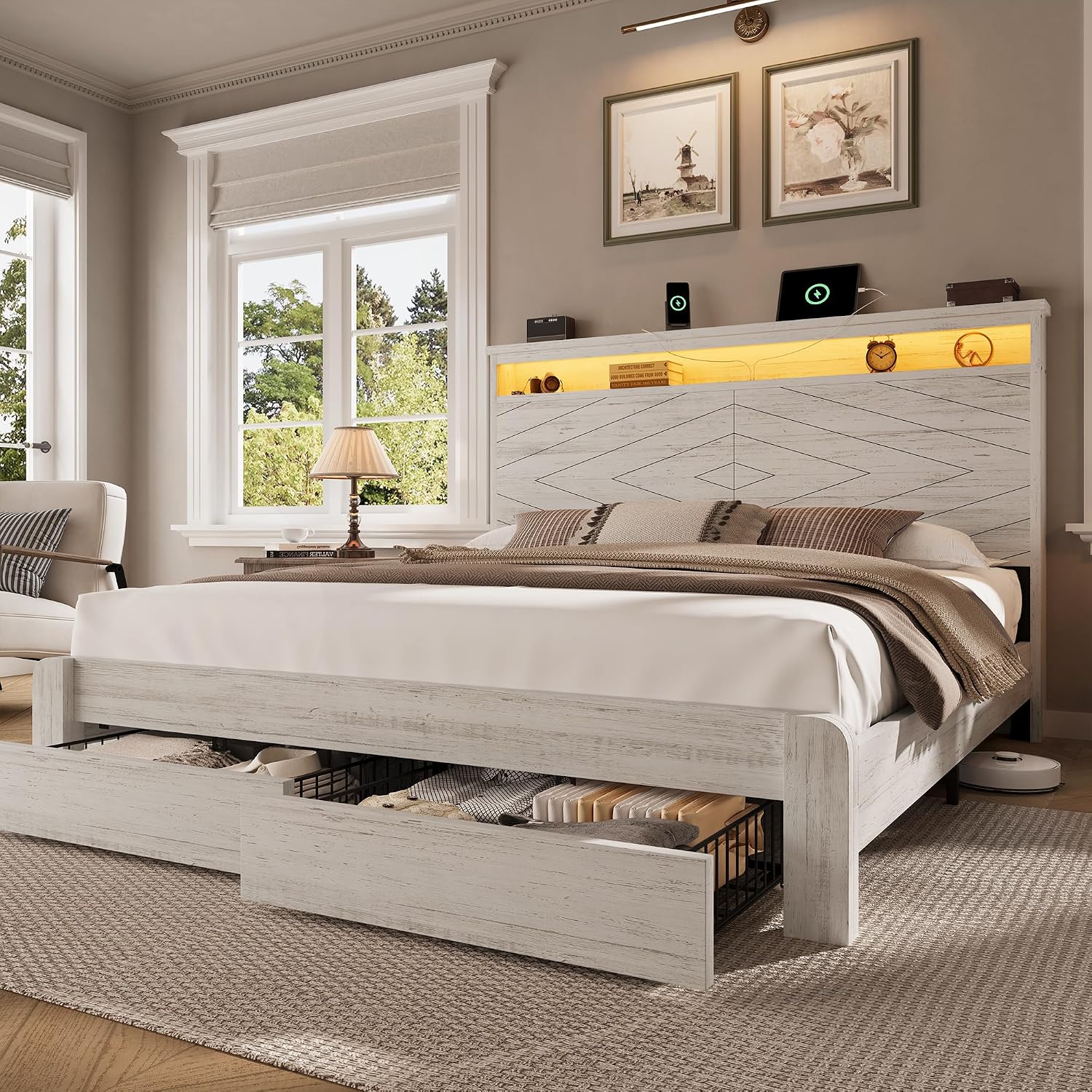 إطار سرير خشبي بحجم كينج مع لو - مراجعة King Size Bed Frame With Storage Drawers وسعره