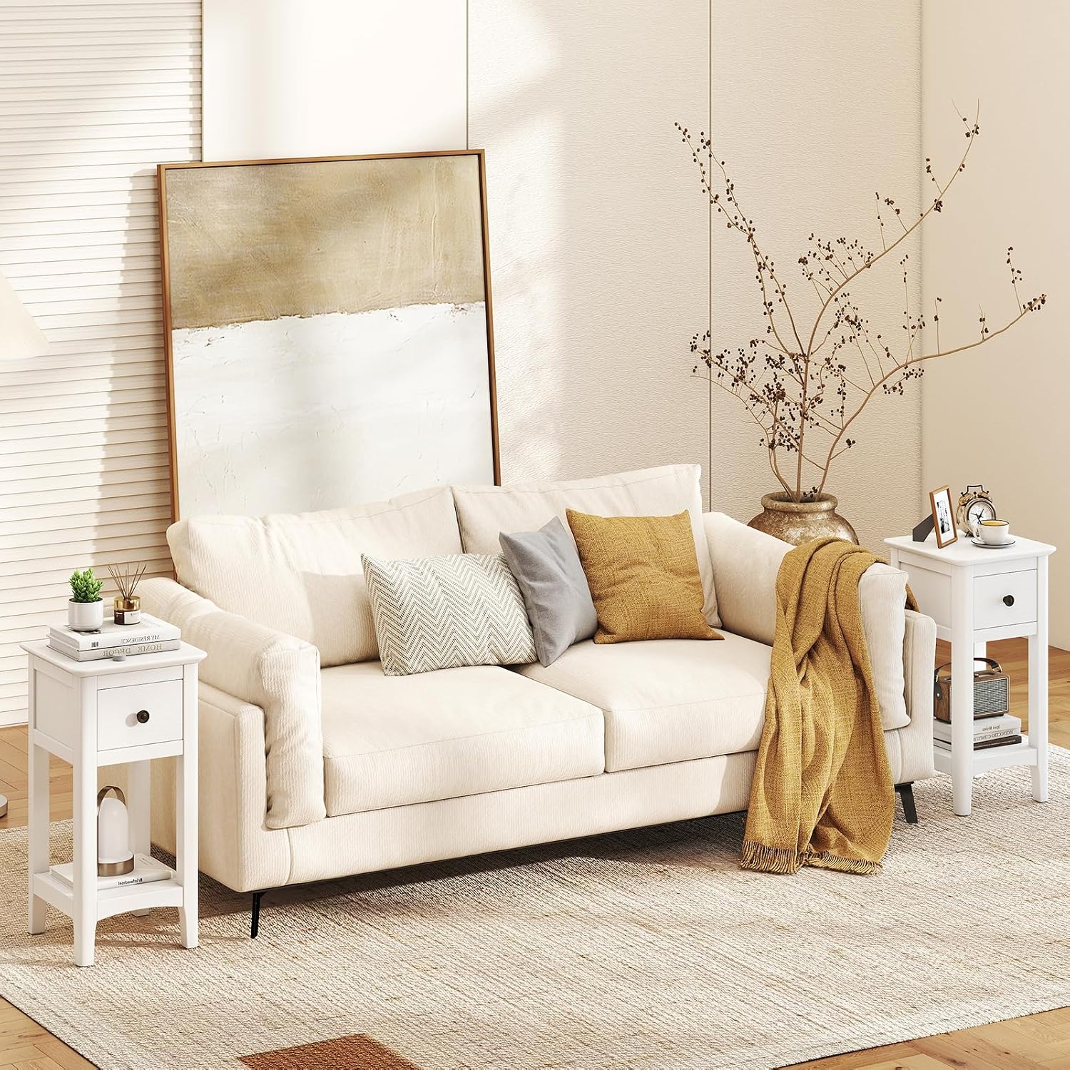 طاولات جانبية ضيقة مع درج، مجم - مراجعة Solid Wood Nightstand 2 Drawers وسعره