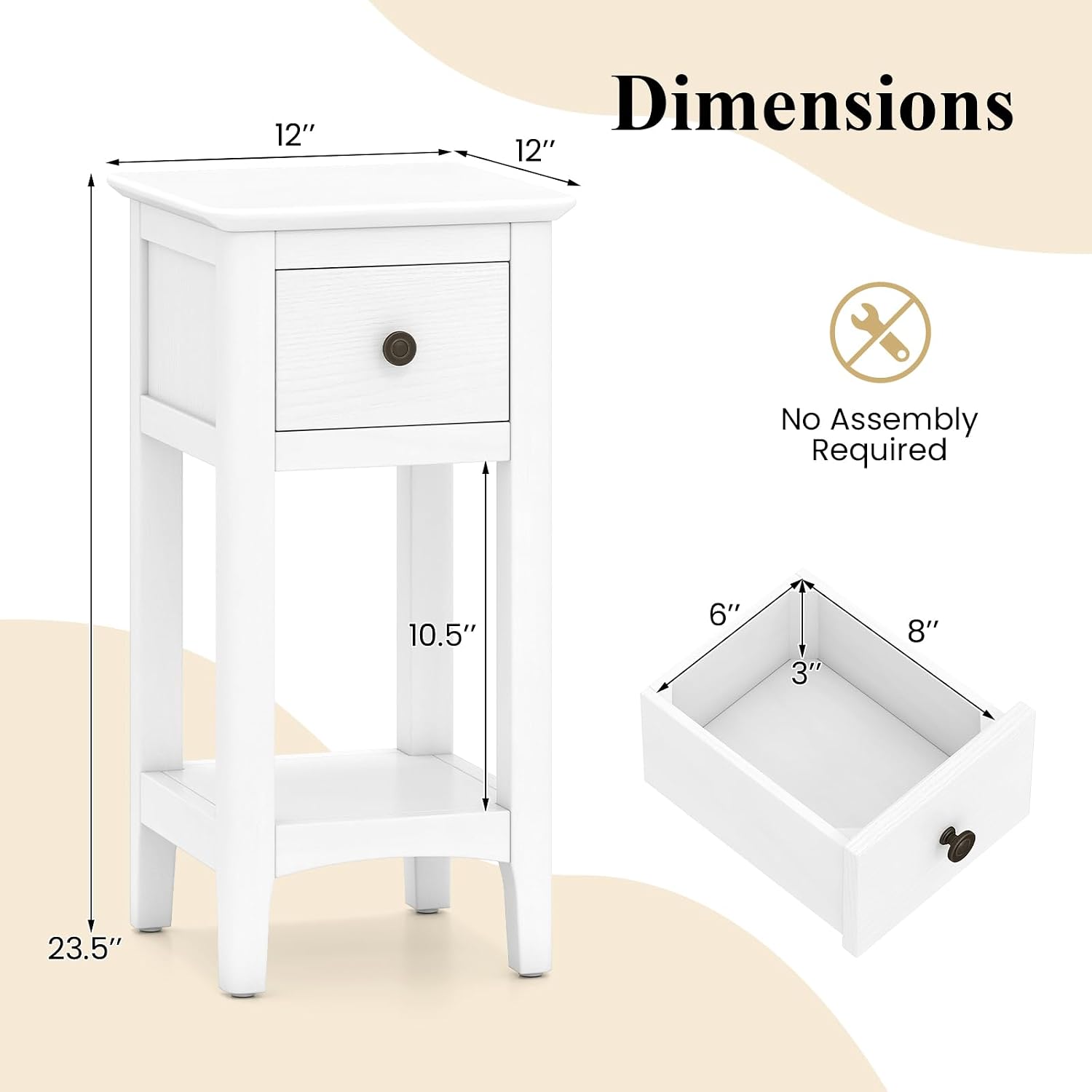 طاولات جانبية ضيقة مع درج، مجم - مراجعة Solid Wood Nightstand 2 Drawers وسعره