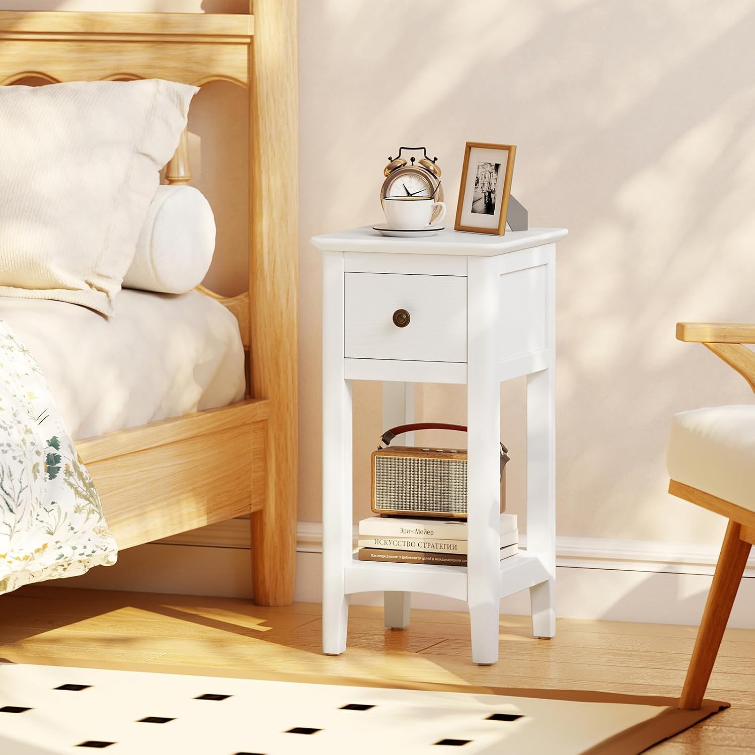 طاولات جانبية ضيقة مع درج، مجم - مراجعة Solid Wood Nightstand 2 Drawers وسعره