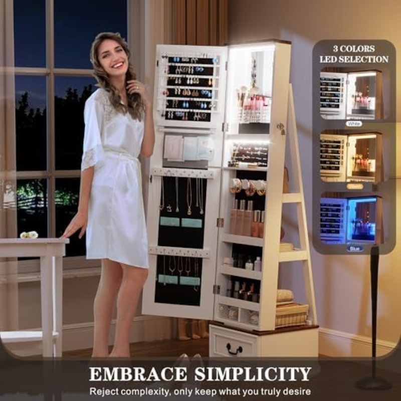 360 ° خزانة مجوهرات دوارة مع م - مراجعة Full Length Mirror Jewelry Armoire وسعره