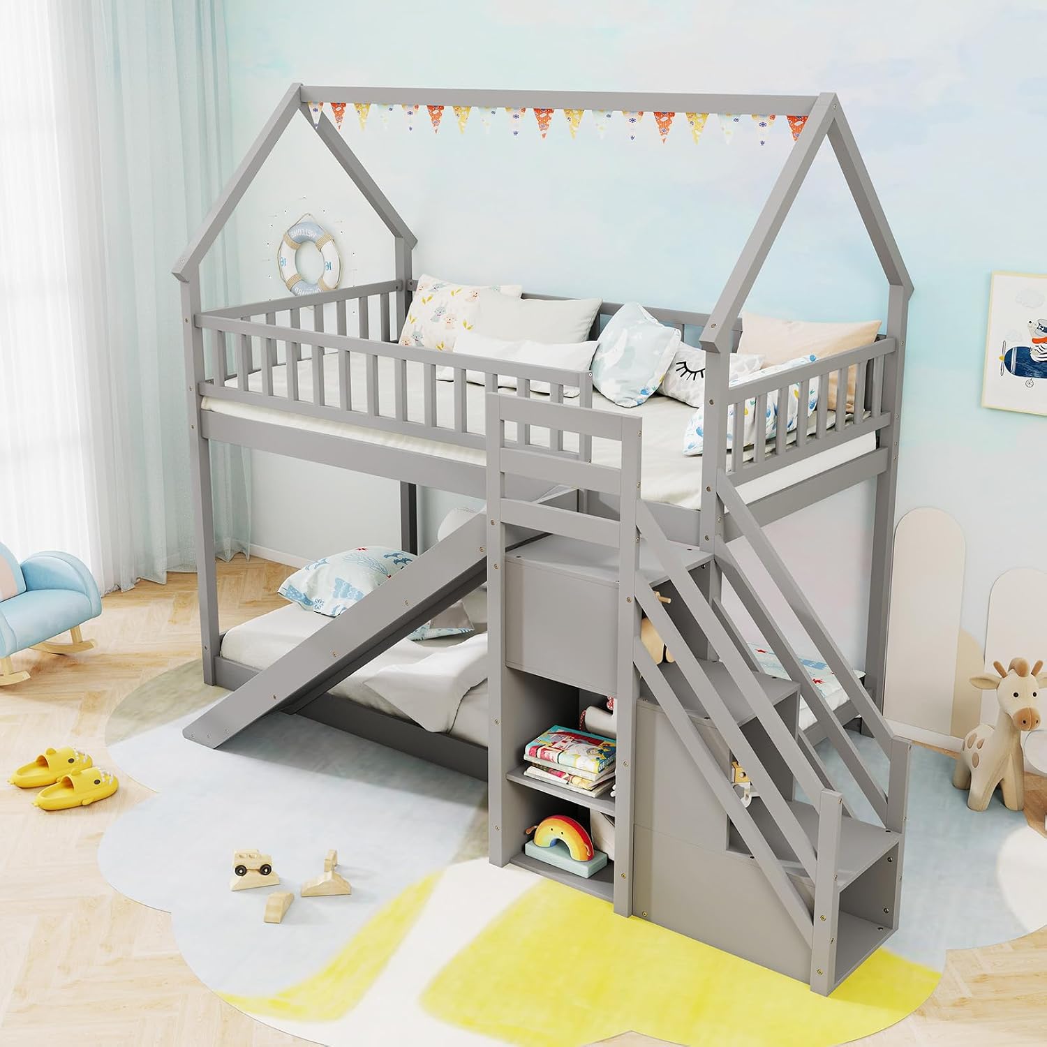سرير بطابقين مزدوج مع سلالم من - مراجعة Bunk Bed With Stairs And Slide وسعره