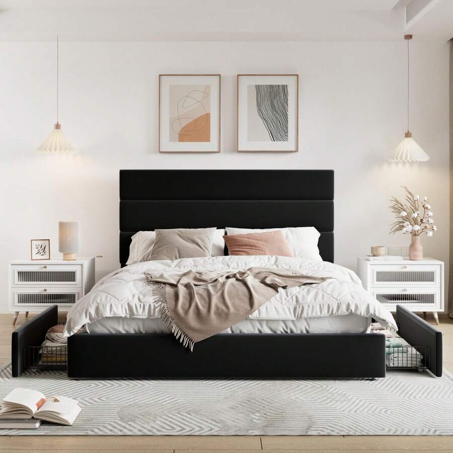 إطار سرير بحجم كامل/كوين/كينج  - مراجعة King Size Bed Frame With Storage Drawers وسعره
