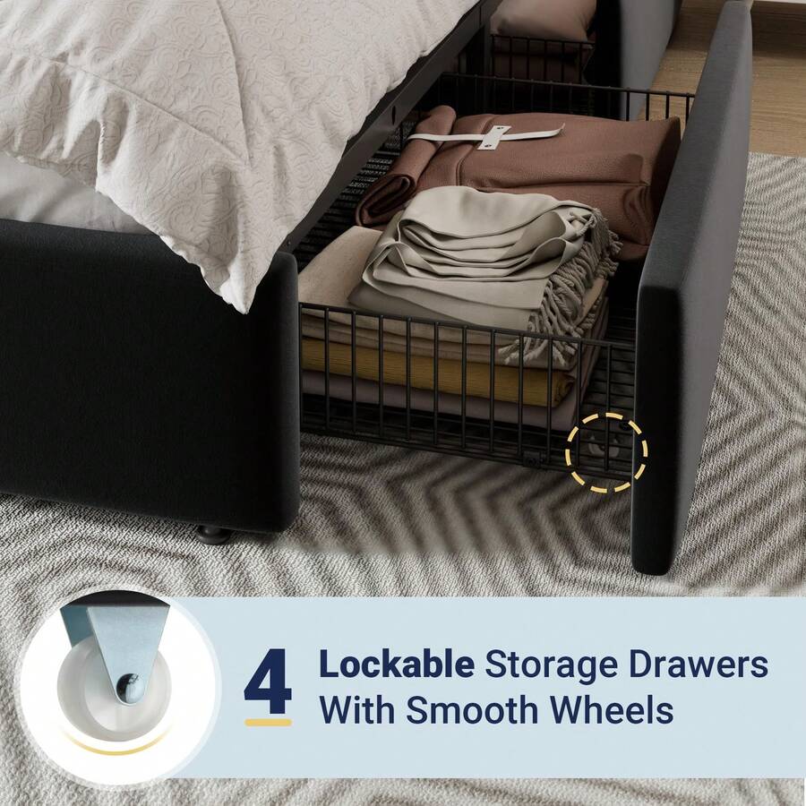 إطار سرير بحجم كامل/كوين/كينج  - مراجعة King Size Bed Frame With Storage Drawers وسعره