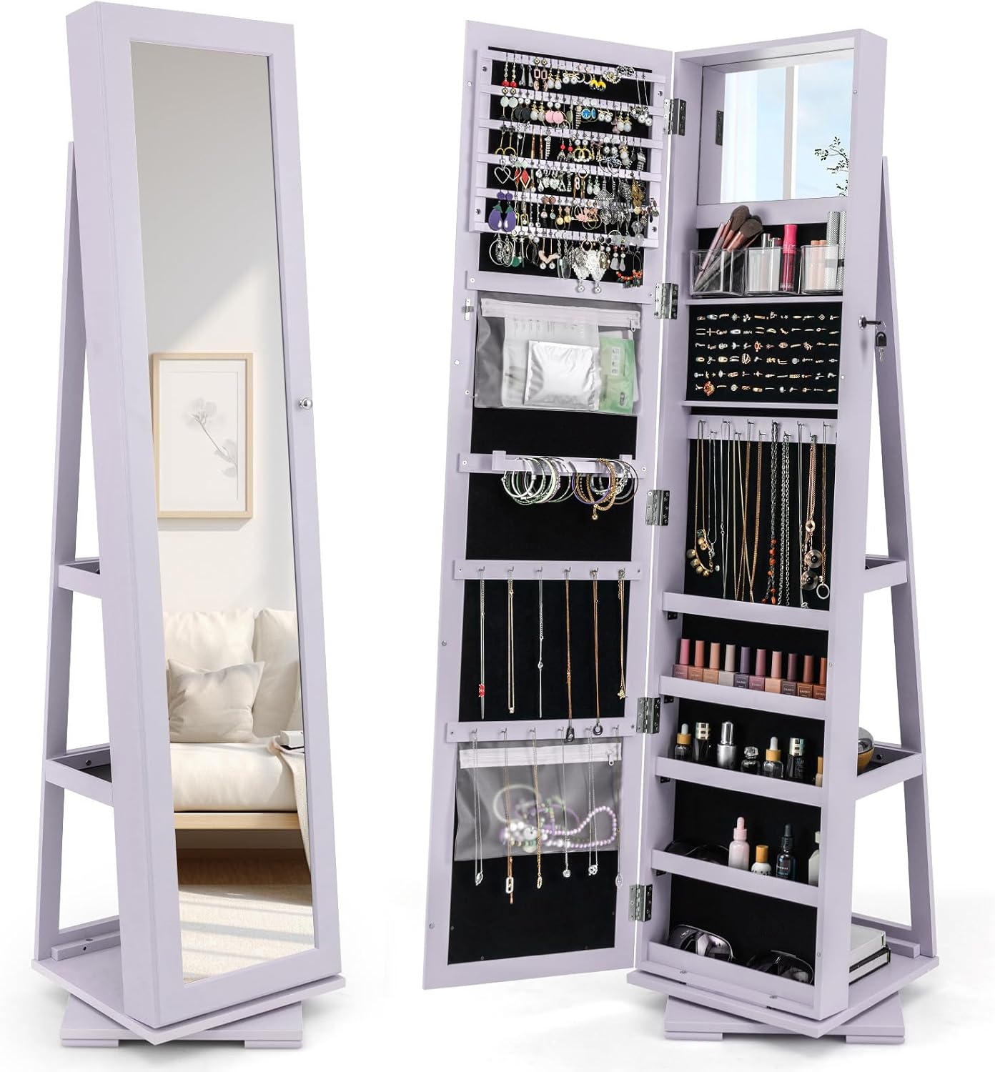 خزانة مجوهرات دوارة 360 درجة م - مراجعة Full Length Mirror Jewelry Armoire وسعره