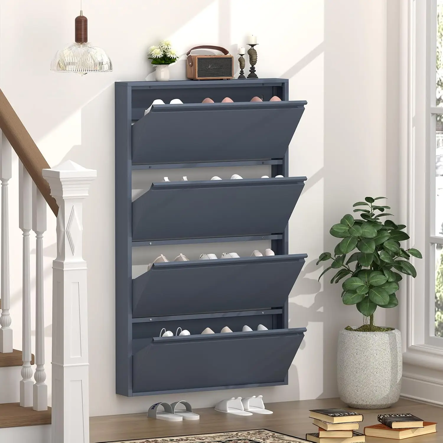 خزانة أحذية بـ 4 أدراج قابلة ل - مراجعة Shoe Rack Cabinet Narrow Entryway وسعره