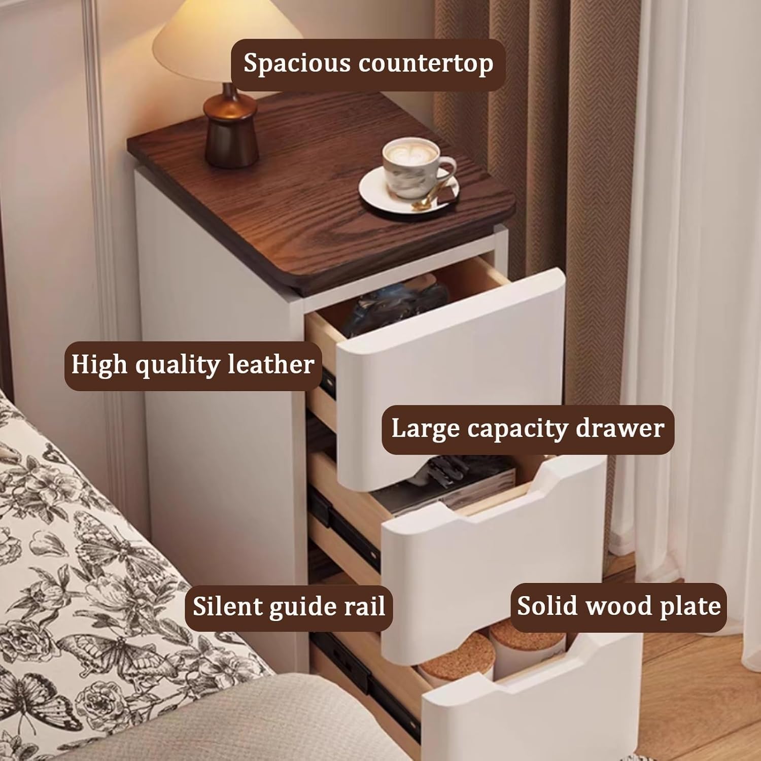 طاولات جانبية للسرير في غرفة ا - مراجعة Solid Wood Nightstand 2 Drawers وسعره